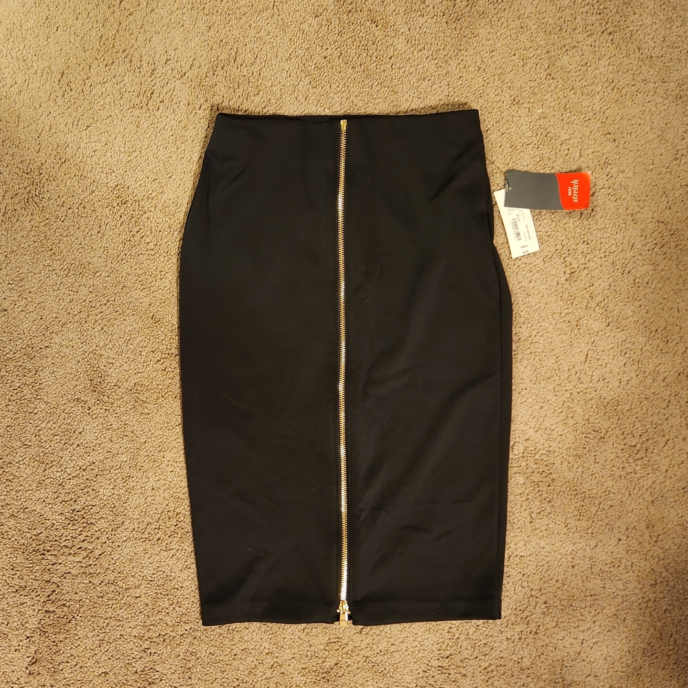Express Black Pencil Skirt with Gold Zipper